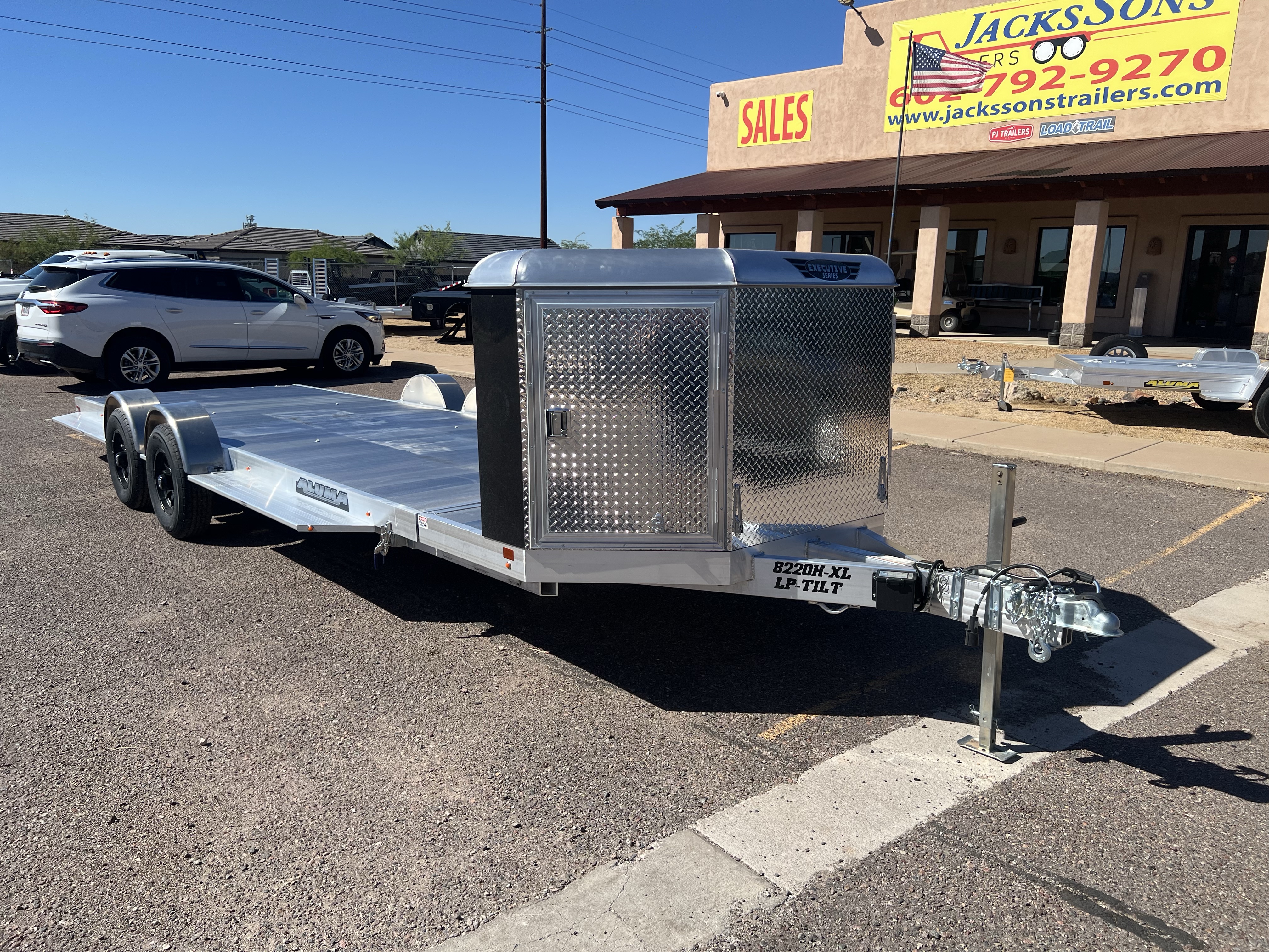 Aluma 20x82 All Aluminum, 10K GVWR, Tandem Axle, XL Low Profile Tilt w/ Cargo Box (8220H-XL-TILT-TA-EL-RTD)