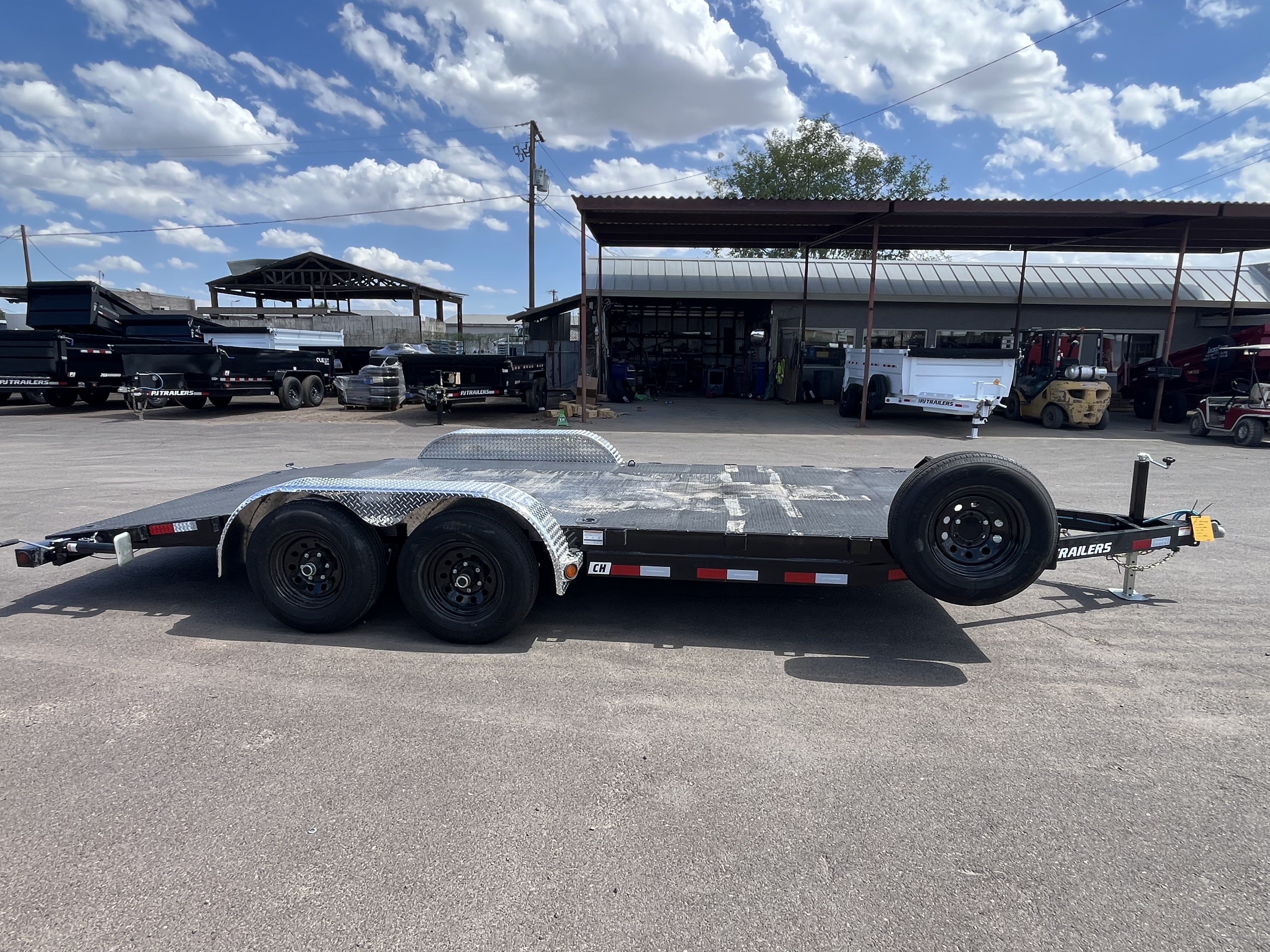 PJ Trailers 18x83 Tandem Axle, 10K GVWR, Steel Deck Car Hauler, Slide-In Ramps