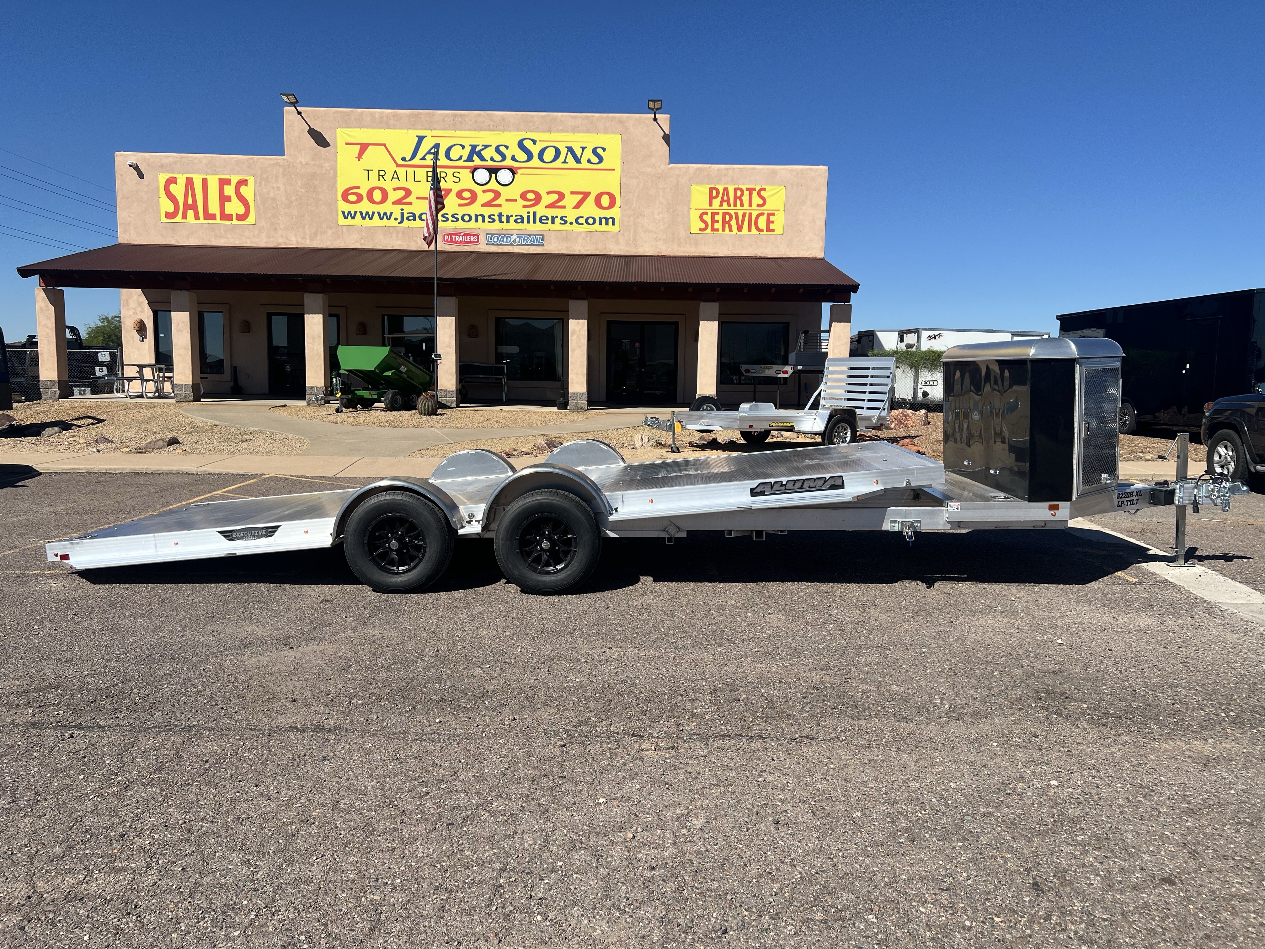 Aluma 20x82 All Aluminum, 10K GVWR, Tandem Axle, XL Low Profile Tilt w/ Cargo Box (8220H-XL-TILT-TA-EL-RTD)