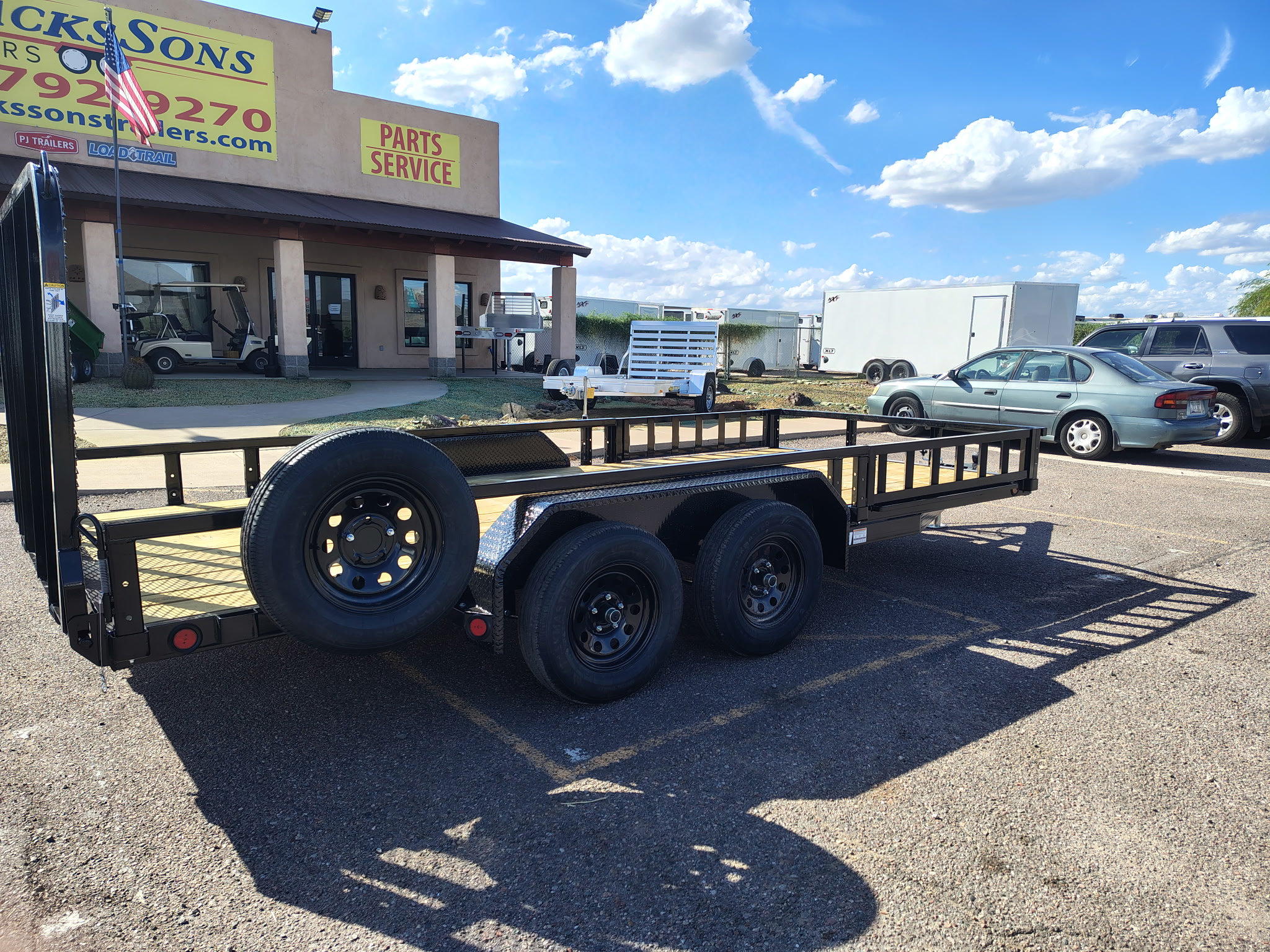 PJ Trailers 16x83 Tandem Axle, 7K GVWR, Channel Utility w/ Square Tube Siderails, ATV Ramps