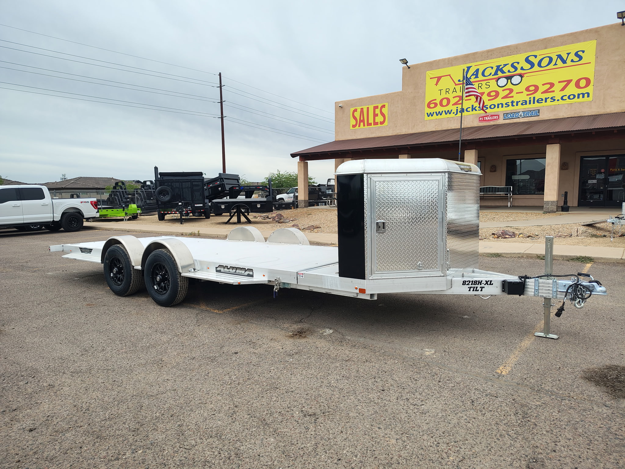 Aluma 18x82 All Aluminum, 10K GVWR, Heavy Tandem Axle, XL Tilt w/ Cargo Box (8218H-XL-TILT-TA-EL-RTD-CB)