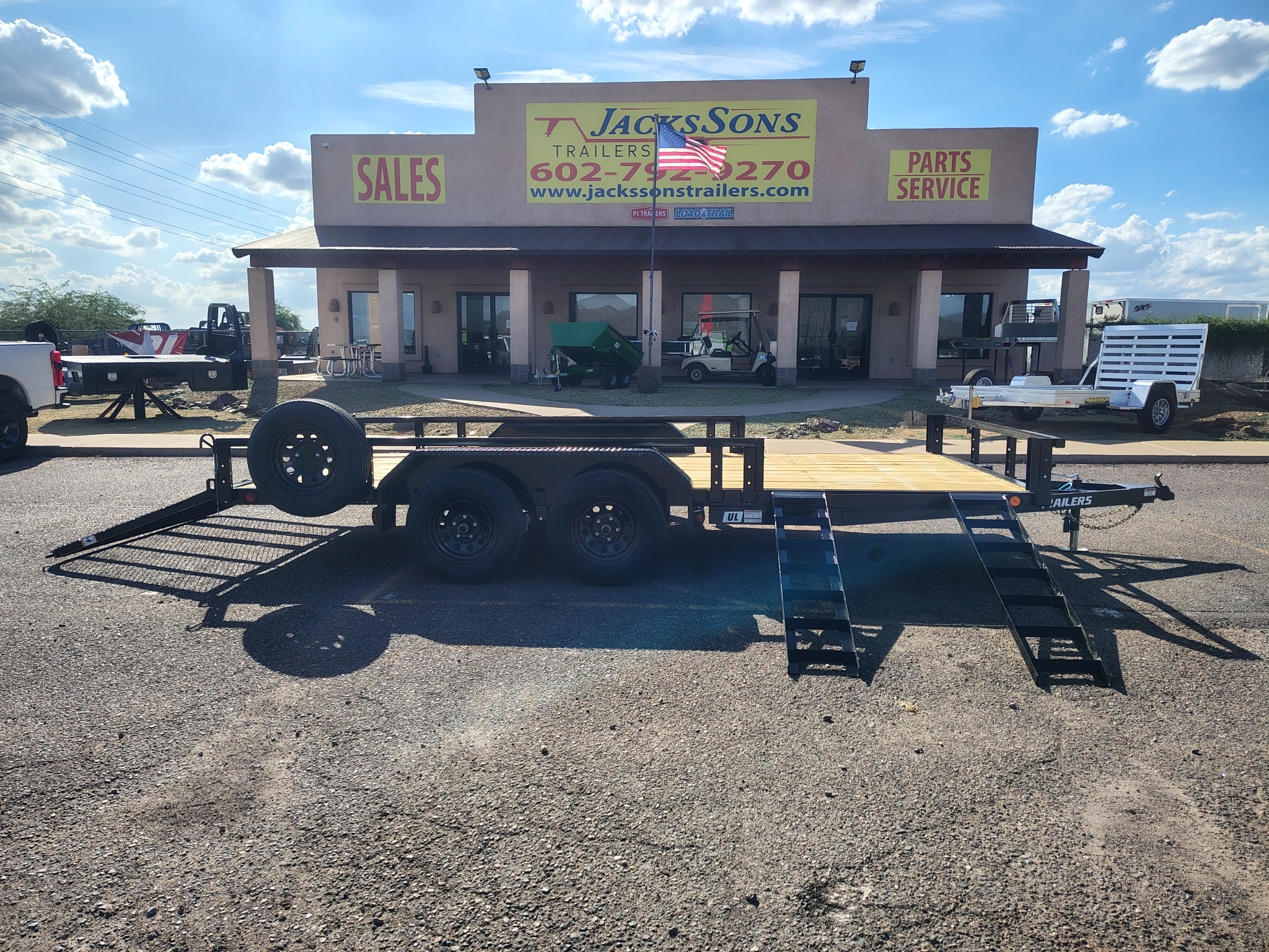 PJ Trailers 16x83 Tandem Axle, 7K GVWR, Channel Utility w/ Square Tube Siderails, ATV Ramps