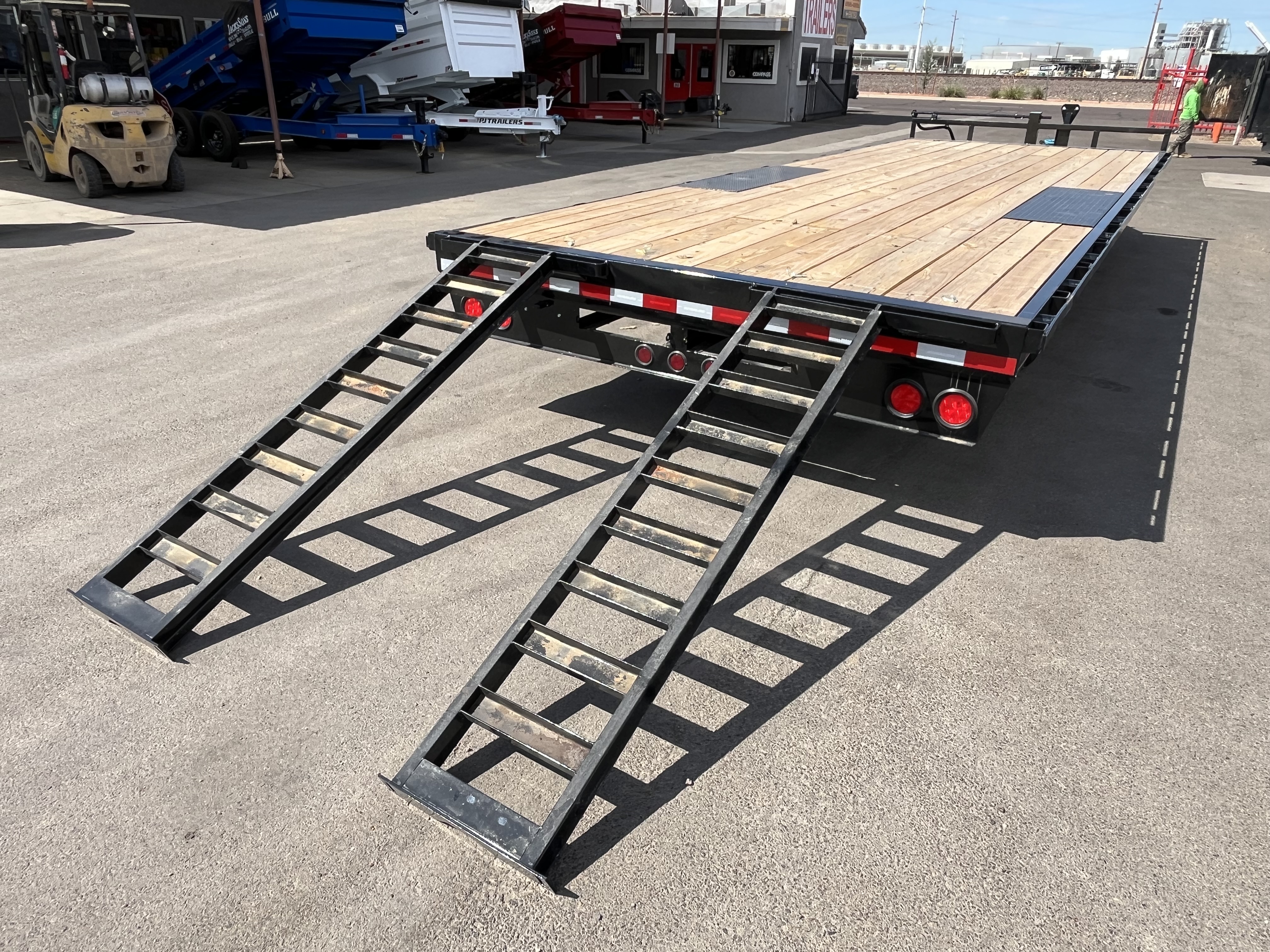 PJ Trailers 24x102 Tandem Axle Deckover, 14K GVWR, Slide In Ramps, 14 Ply Tires
