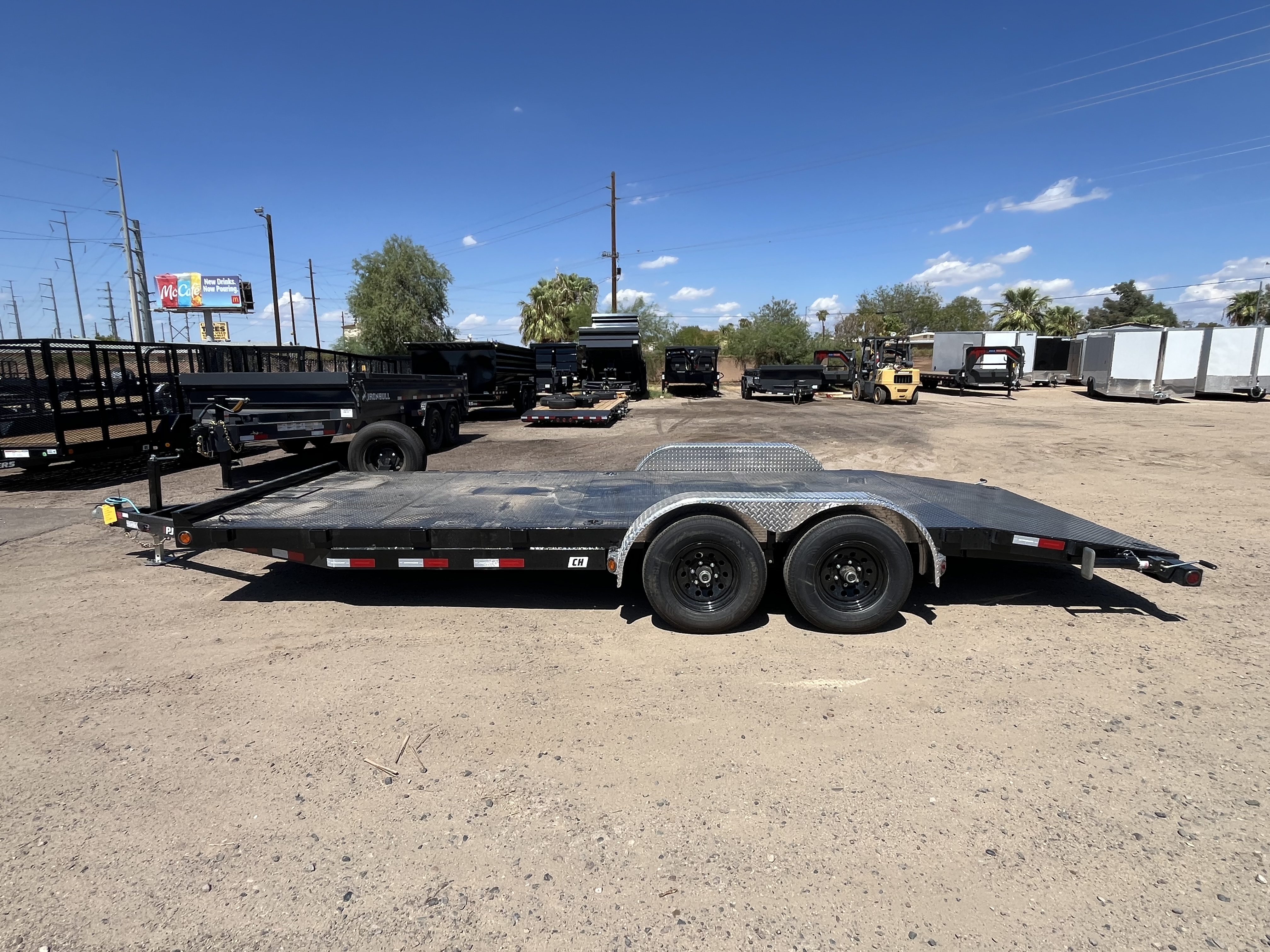 PJ Trailers 20x83 Tandem Axle, 10K GVWR, Steel Deck Car Hauler, Slide-In Ramps