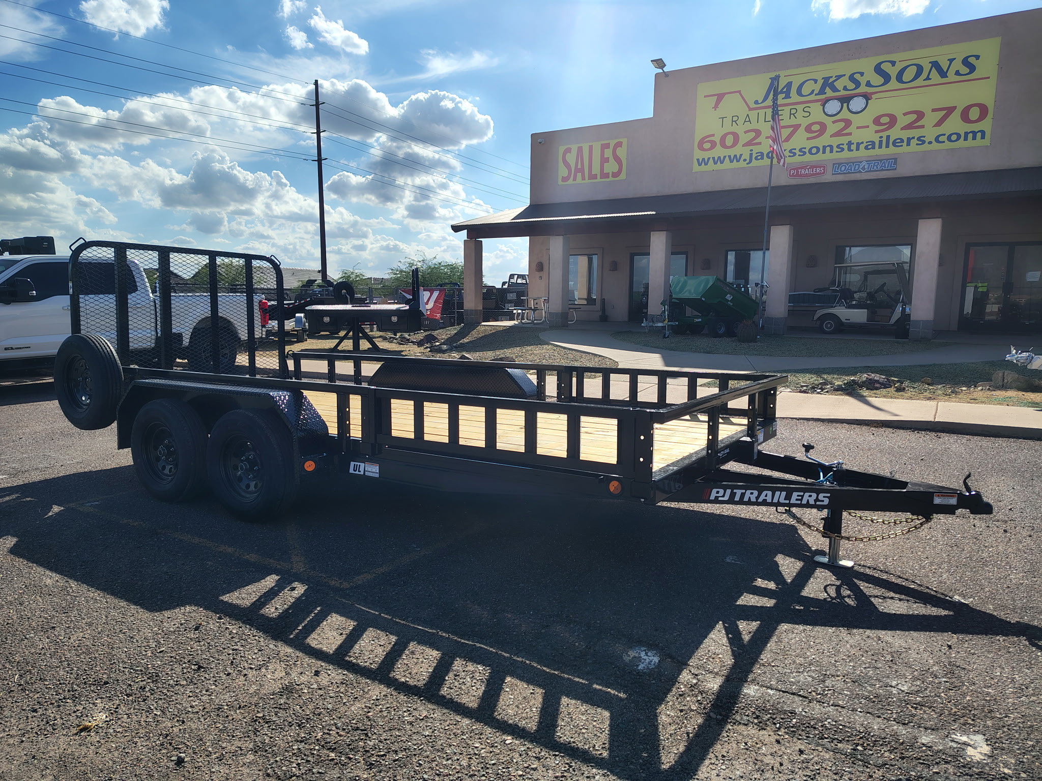 PJ Trailers 16x83 Tandem Axle, 7K GVWR, Channel Utility w/ Square Tube Siderails, ATV Ramps