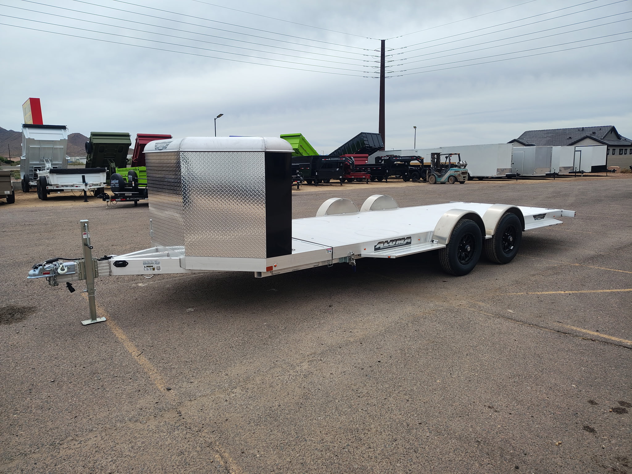 Aluma 18x82 All Aluminum, 10K GVWR, Heavy Tandem Axle, XL Tilt w/ Cargo Box (8218H-XL-TILT-TA-EL-RTD-CB)